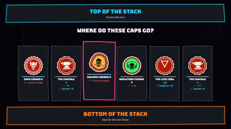 Choosing where each cap goes: top or bottom of the stack